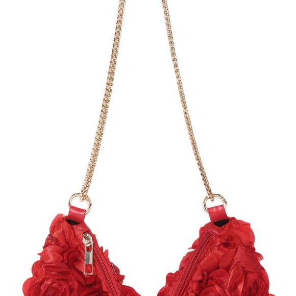 Stunning Red Rose Evening Bag - Women's Floral Clutch with Adjustable Strap - Picture 1 of 6